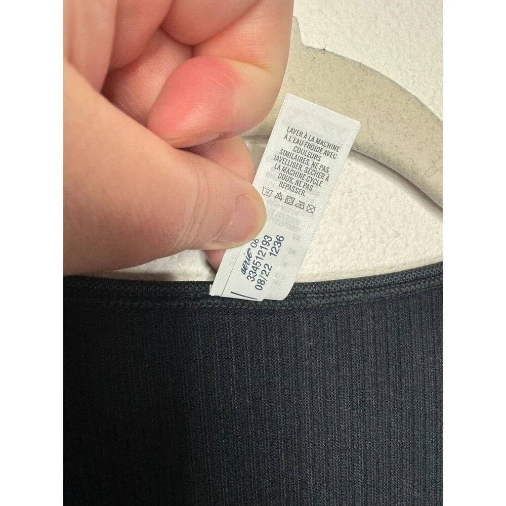 OFFLINE Aerie Seamless Cable Acid Wash Top Sz S Black Cropped Long Sleeve New